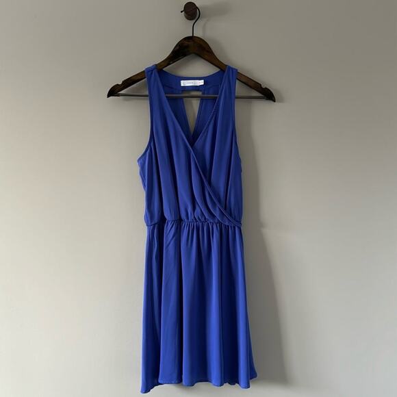LUSH BLUE FAUX WRAP DRESS WITH CINCHED WAIST SIZE XS - Picture 1 of 3